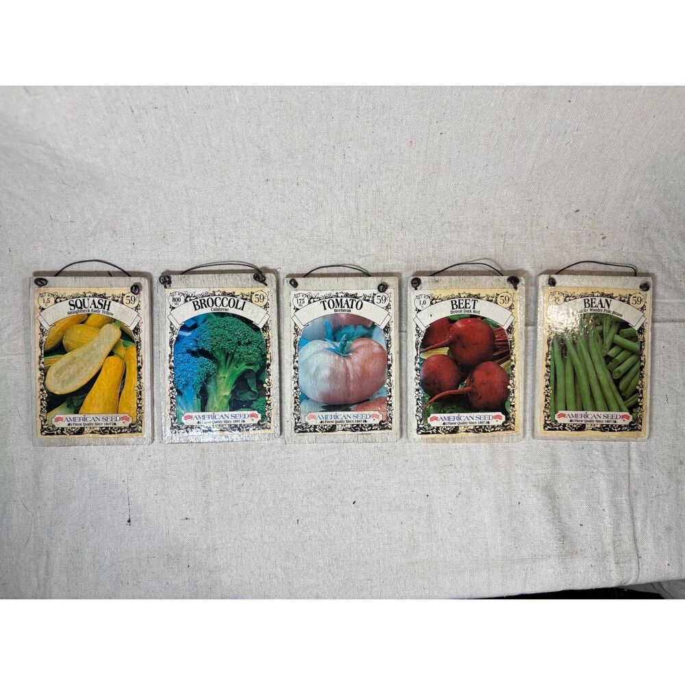 American Seed Hanging Seed Packet Plaques Vegetable Decor Vintage Look